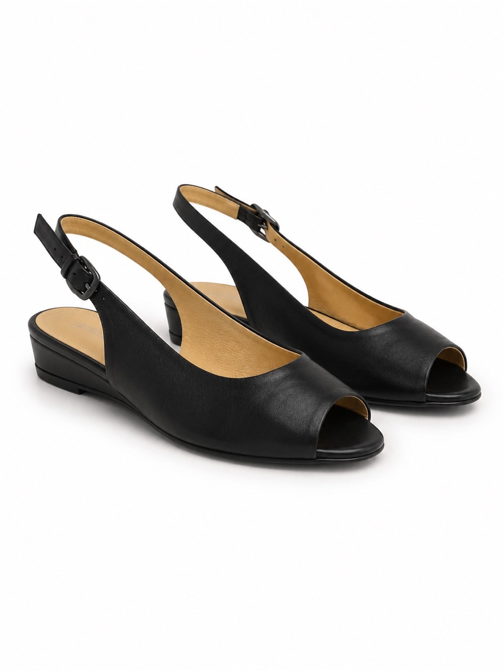 Geox Black Leather Peep-Toe Slingback Flats
